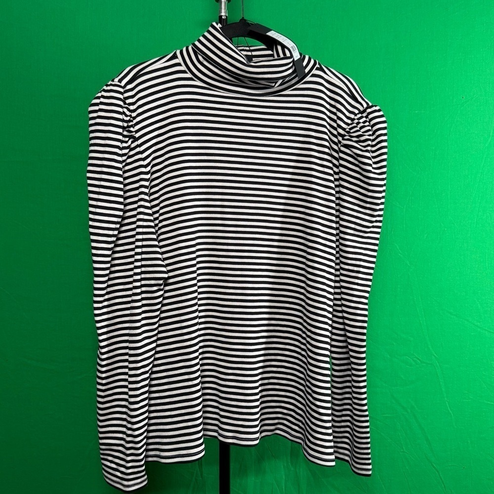 NWT Veronica Beard Cedar Turtleneck with Puffed shoulder Black White Size 3XL